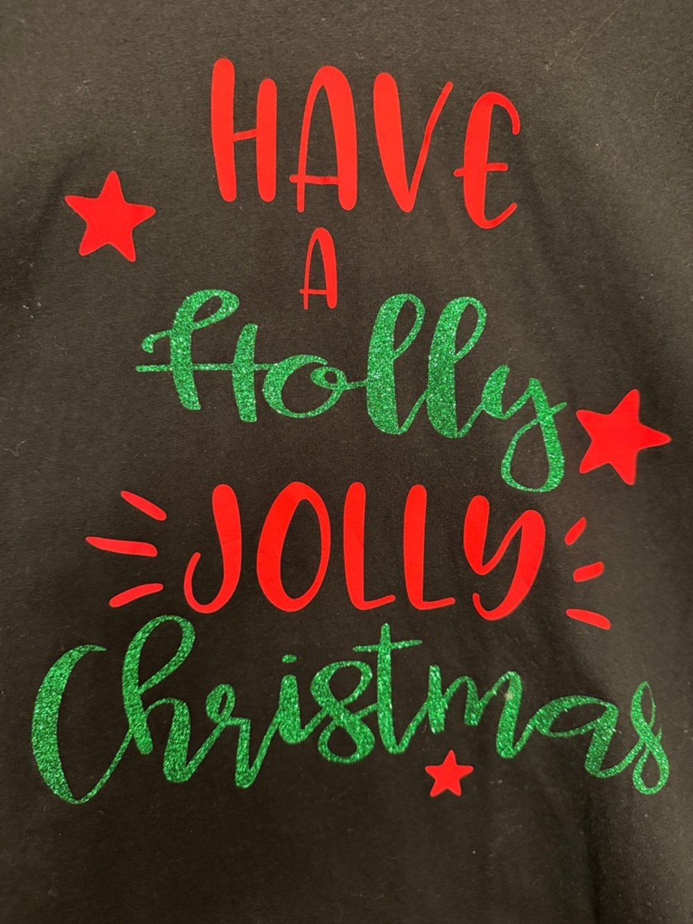 Gildan Black Holiday Tee with Red & Green Glitter Text